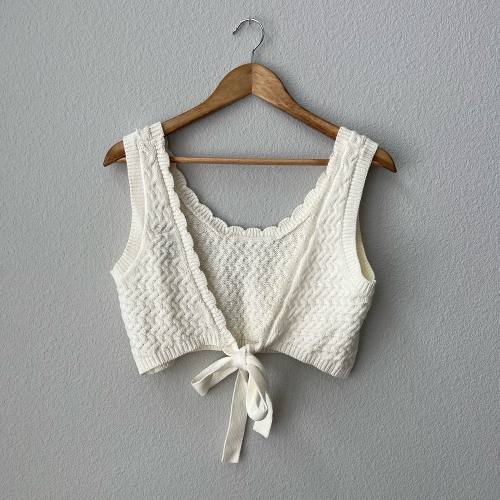 Ivory Crochet Knit Top with Back Tie